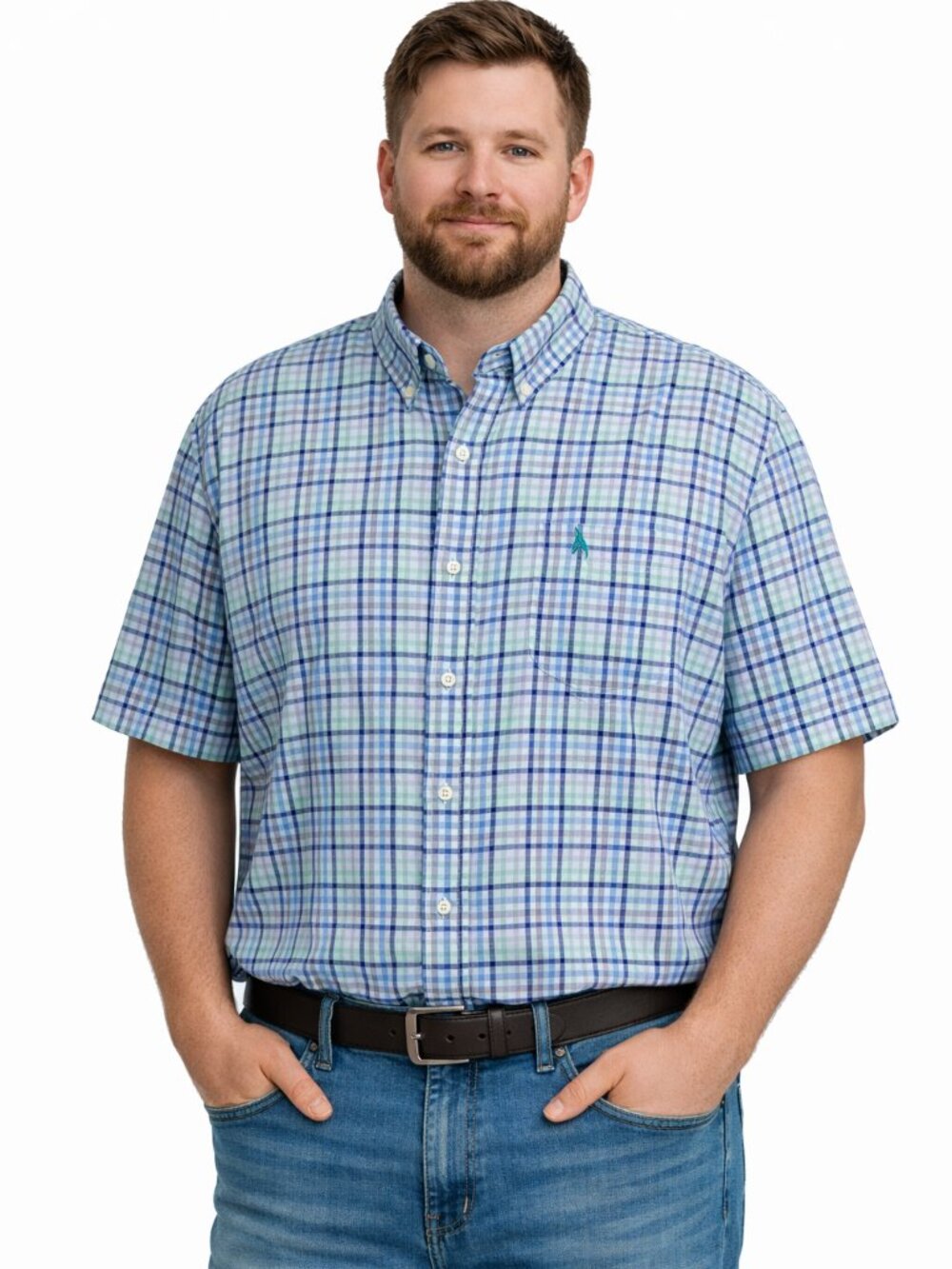 US Polo Assn Mens Plaid Button Down Shirt 2XL XXL Blue White Gray Short Sleeve
